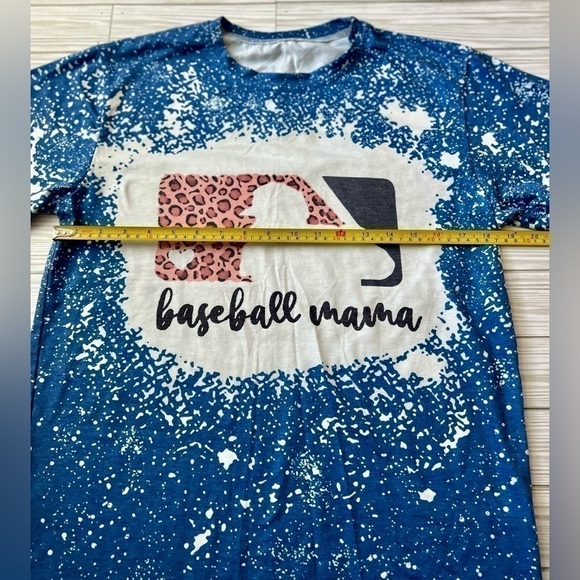 MLB Baseball Mama Mom Graphic Short Sleeve Shirt Blue Cheetah Print Size Medium - Picture 9 of 11